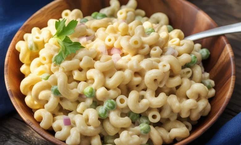 Classic tuna noodle salad featuring elbow macaroni, vegetables, and creamy mayonnaise.